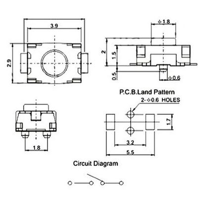 PULSADOR SMD 3X4X2 DIMENSIONES