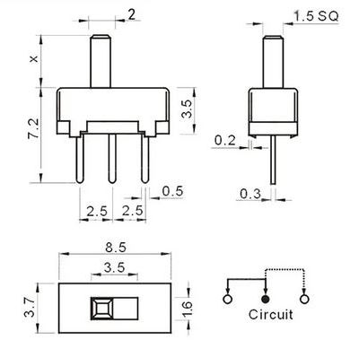 INTERRUPTOR DESLIZANTE SS12D00G4 dimensiones