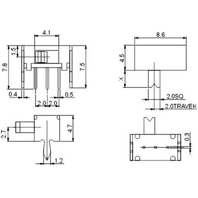 Interruptor deslizante SK12D07VG4 Dimensiones